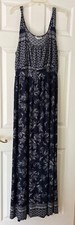 New Canari Blue and White Sleeveless Floral Leaf Print Maxi Dress