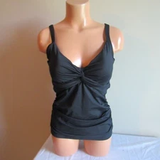 Tommy Bahama Pearl Twist Underwire Tankini Swim Top Black Large NWT