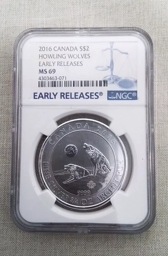 2016 Canada $2 Howling Wolves 3/4 oz .999 silver, NGC MS69 Early Releases