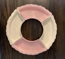 VTG HOENIG of CALIFORNIA USA Ceramic Pink Off White 4 Pc Condiment Trays No. 930