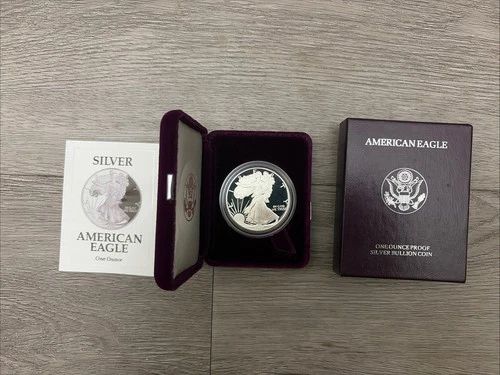1992 S Proof $1 American Silver Eagle Dollar Complete Box And COA