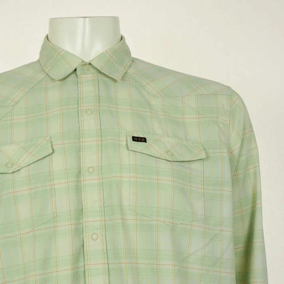 Howler Bros H Bar B Tech Snap Western Shirt Mens Large Beige Plaid Work Brothers - Image 2 of 4