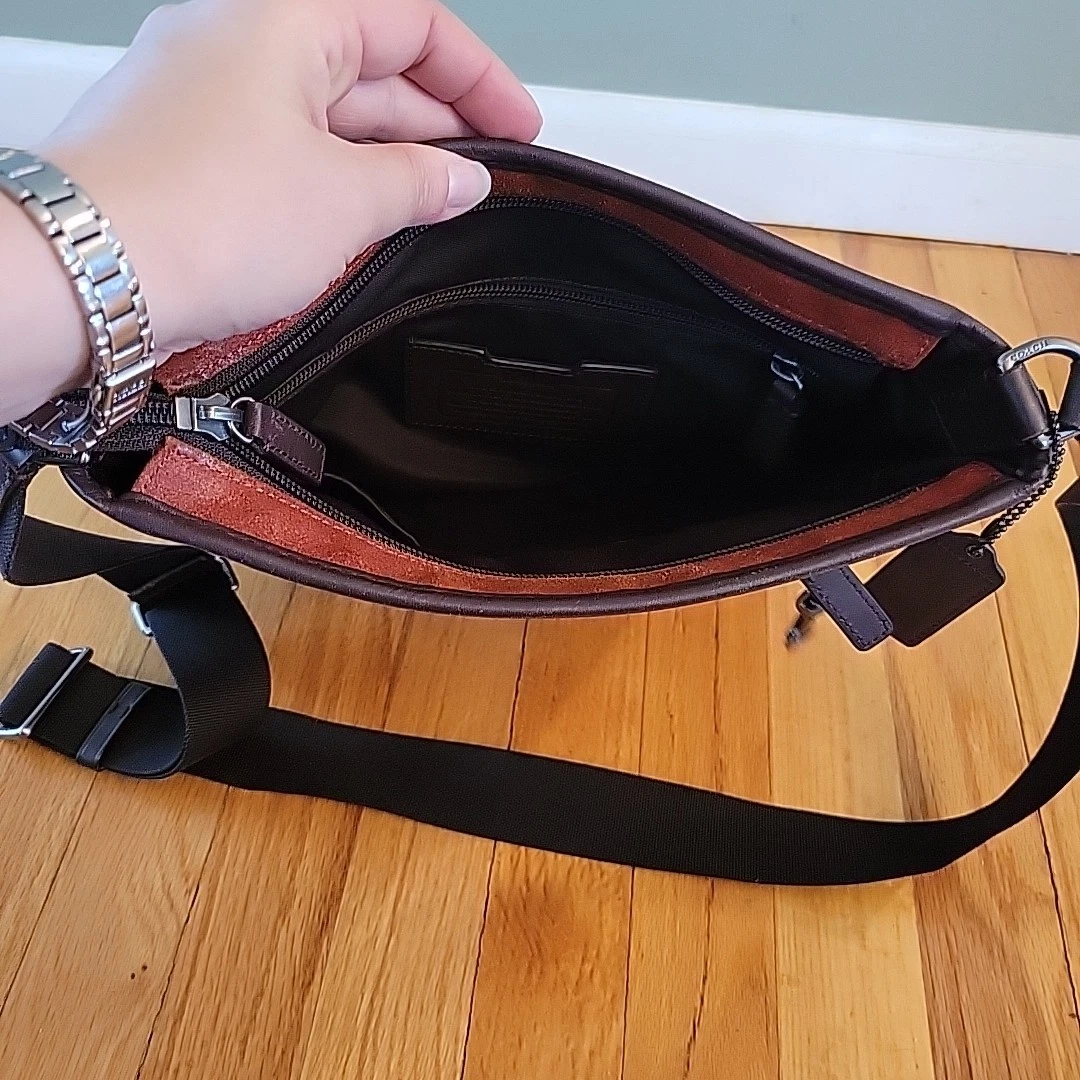 Coach Camden tracolla tecnica in pelle F71341 scamosciata marrone ruggine