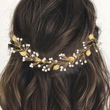 Leaf Wedding Hair Vine Gold Rhinestone Bridal Headpiece Pearl Accessories