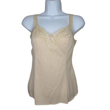 Vintage Olga Lace-Trim Camisole Tank Top Style 925 Intricate Lace Detail V Neck