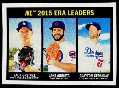 2016 Topps Heritage #234 NL 2015 ERA Leaders (Greinke / Kershaw), NM or Better