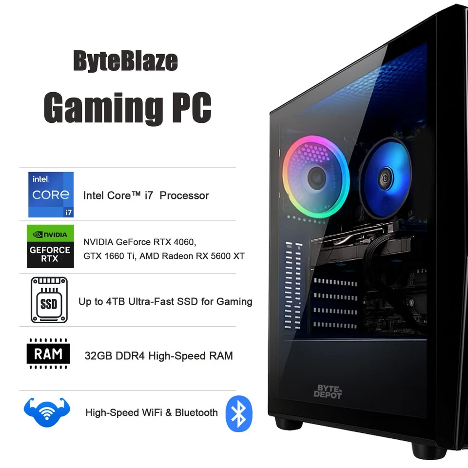 Gaming PC Desktop Computer i7, Up to 64GB RAM 4TB SSD NVIDIA GTX 5060/AMD 5600XT - Image 2 of 4