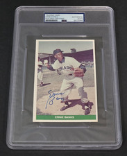 ERNIE BANKS Signed Oversized Baseball Card-HALL OF FAME-CHICAGO CUBS-PSA