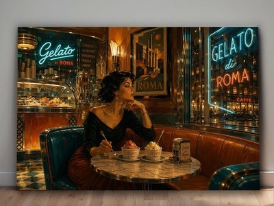 Leinwandbild Italienisches Eiscafé Rom Gelato Café bei Nacht Wandbild Dolce Vita