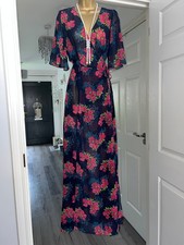 New ZARA TRAFALUC Navy Floral Chiffon Maxi Holiday Beach Dress Kaftan Size 10 UK