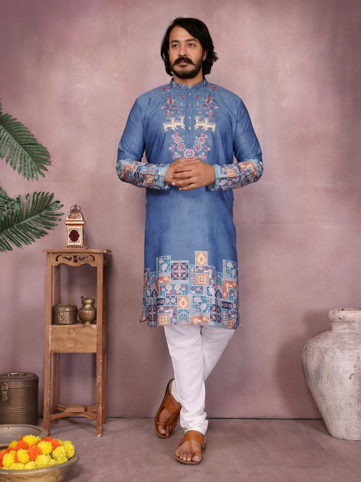 Ensemble Kurta Homme Blanc Kashida Sherwani Style Mariage Pakistan Inde - Photo 4/4
