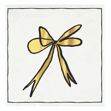 20-Count Festive 3-Ply Paper Cocktail Napkins, 5" x 5", White with Gold Bow