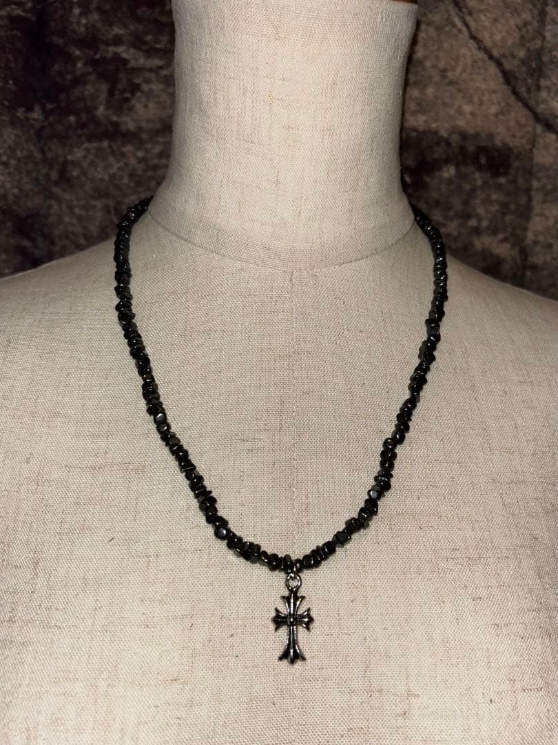 Archive Y2K Cross Necklace Hematite 00s Vintage Gothi… - Gem