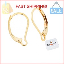 Beebeecraft 1 Box 50Pcs Leverback Earring Findings 24K Gold Plated French Earrin