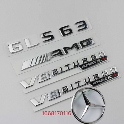 Für Benz GLS63 AMG V8 BITURBO 4MATIC+ Stamm X166 Emblem Aufkleber Silber Auto
