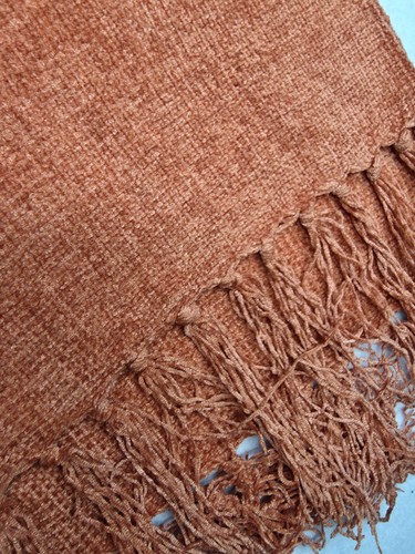 Rust Colored Solid Fringed Throw Blanket, Rectangular, Approx 68 x 23 in SKU0113