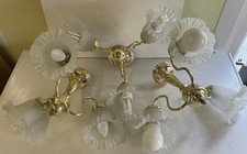 Three 3-Arm Chandeliers Antique Gold Effect with Glass Shades