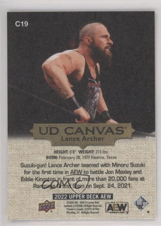 2022 Upper Deck AEW All Elite Wrestling UD Canvas Gold Lance Hoyt Archer #C19 - Image 2 of 2