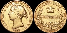 Australia. 1857 Sydney Mint Type II Gold Half Sovereign. VG. Genuine