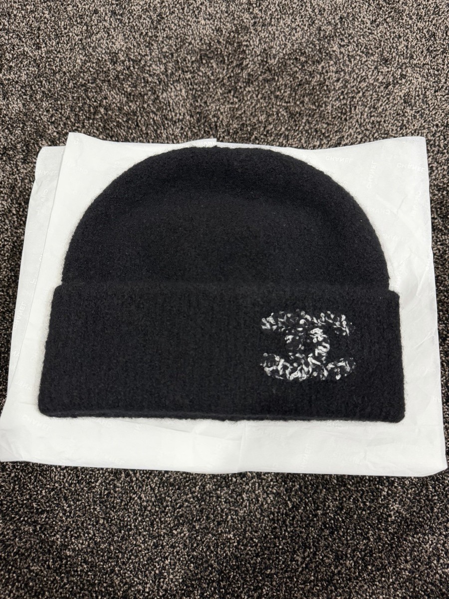 帽子 FILTH CASHMERE BIG BEANIE / CORE BLK Chanel Cashmere Black / Glitter Big CC Logo Knit Beanie Hat | eBay