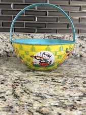 Vintage J Chein Easter Tin Toy Basket Storybook Characters Made in USA 1950s