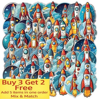 50pcs Waterproof Vinyl Stickers Rocket Outer Space Luggage Phone Laptop Window