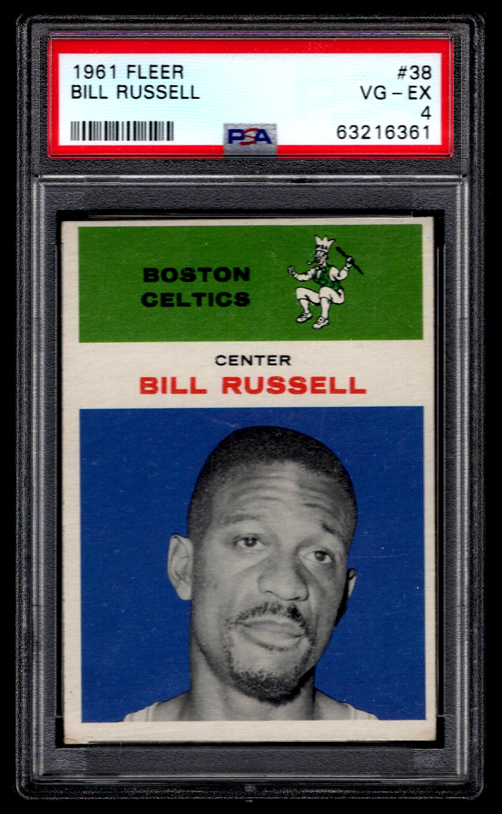 BILL RUSSELL 1961 FLEER #38 BASKETBALL CARD PSA 4 VG-EX HOF BOSTON CELTICS .