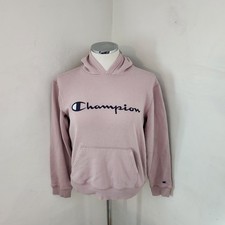 Champion Womens Pink Script Logo Hoodie Sweatshirt Dusty Rose Large