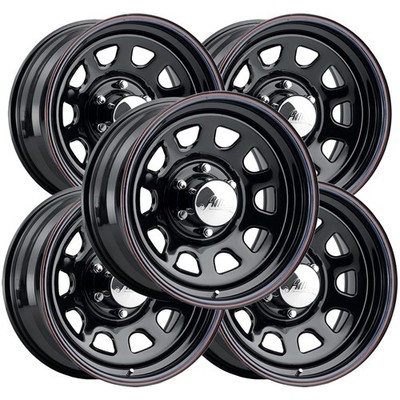 (Set of 5) Allied 52 Daytona 15x8 5x5'' -19mm Black w/Cap Wheels Rims