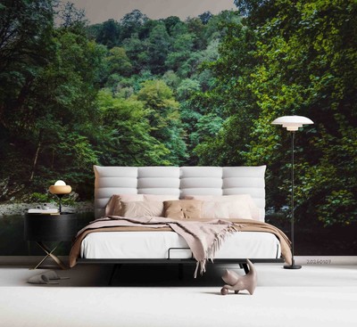 3D Nature Green Forest Self-adhesive Removeable Wallpaper Wall Mural