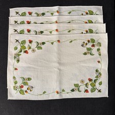 4 Vintage Linen Placemats Strawberry And Butt...