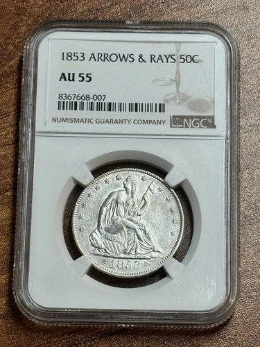 1853 Arrows & Rays Seated Liberty Half Dollar 50c NGC AU55 US Type Coin (1215)
