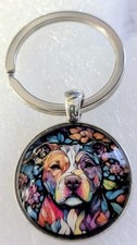 Pitbull Pit Bull Dog Head Multicolor Round Silver Alloy Key Ring Jewelry