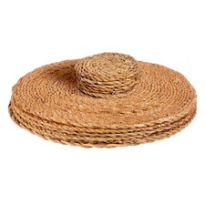 12 Piece Round Woven Typha Placemats & Coasters Set Table Setting Brown