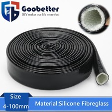 4-100mm Silicone / Fibreglass Fire Sleeving Black Protective Heat Shield Sleeve