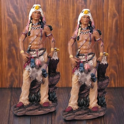 2-PC Gift Set 11''H Native American Warrior with Eagle Figurine Ornament Decor