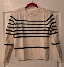 CUPCAKES & CASHMERE Striped Navy Blue & White Wool Blend Sweater - Sz S