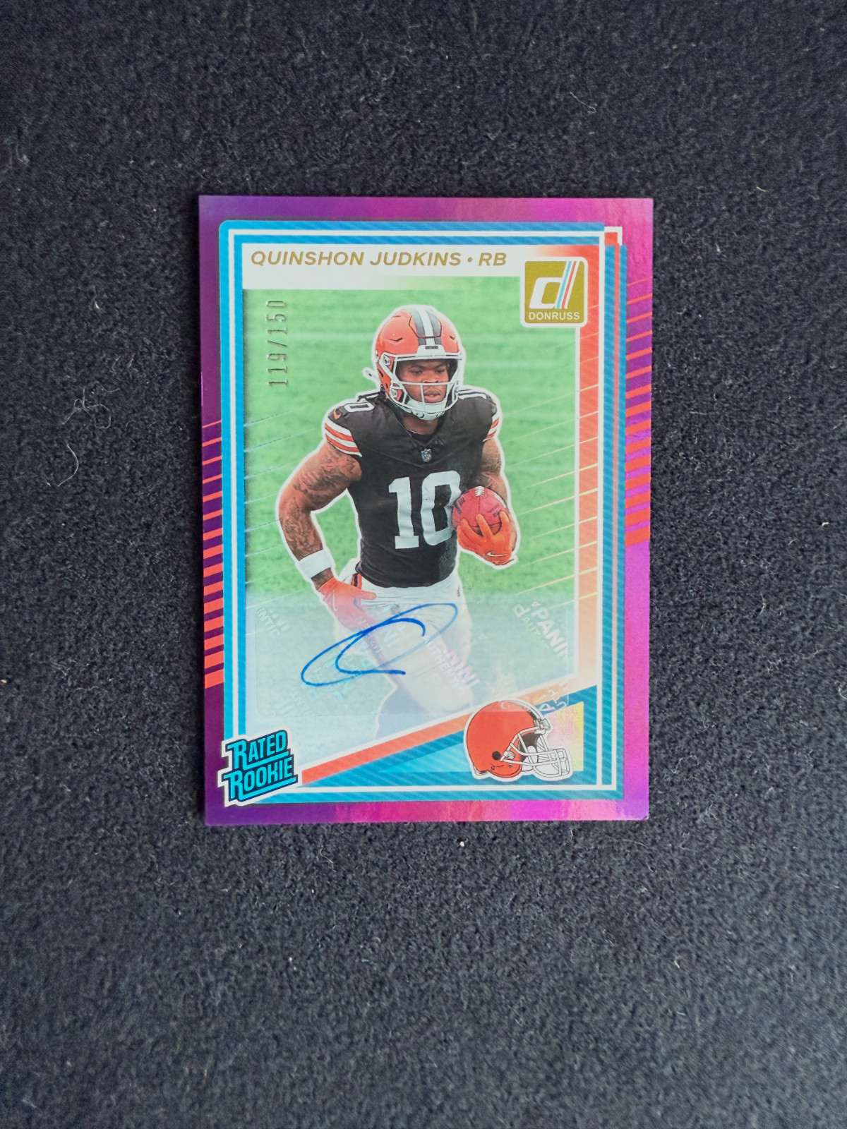 2025 Donruss Quinshon Judkins Rated Rookie Purple Auto /150 Browns RC #330 SP