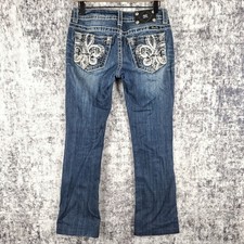 Miss Me Womens Bootcut Rhinestone Leather Embellished Jeans Size 27 JP5769B