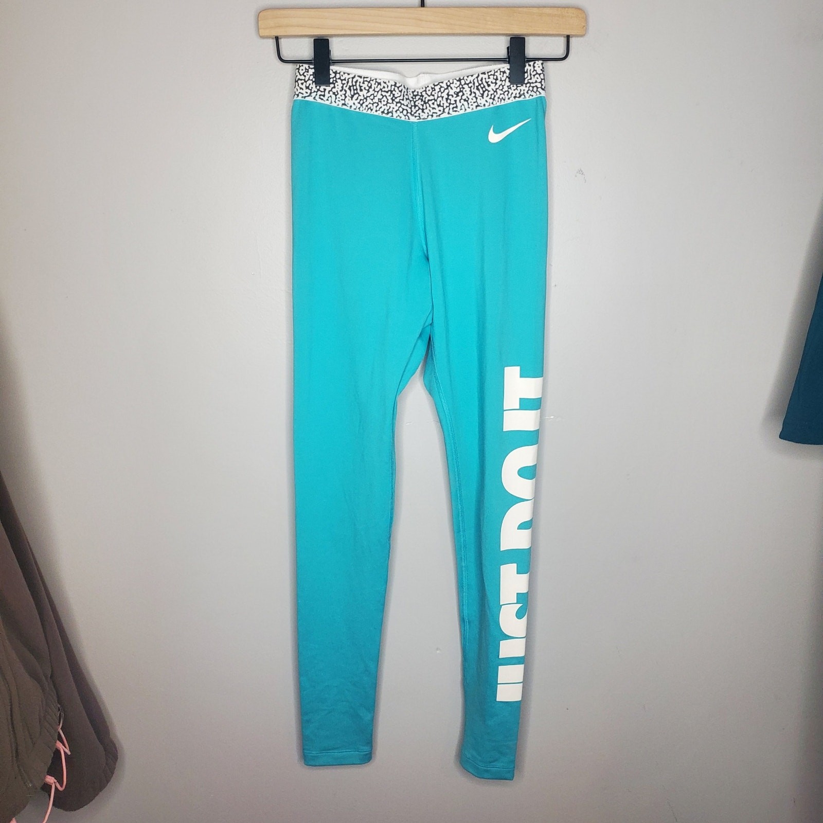 Nike PRO Dri-Fit Mezzo Training Tights Women's XS Turquoise White Logo image 5