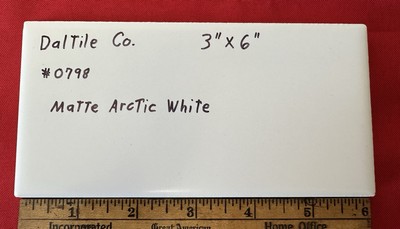 1 pc.  Matte Arctic White: by Daltile #0798:  3'' X 6'' Ceramic Tile, New Stock
