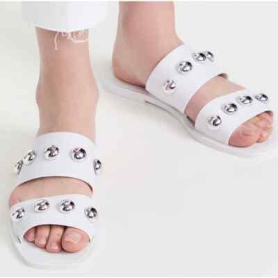SCHUTZ White Lizzie Embellished Slides