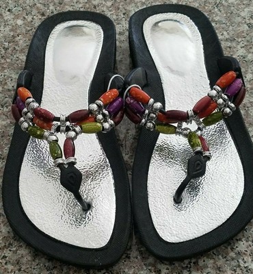 silver jewelled flip flops