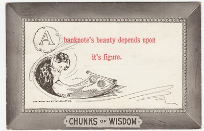 c1910 Vtg Taylor Art Fantasy Postcard A Banknote's Beauty Depends on its Figure