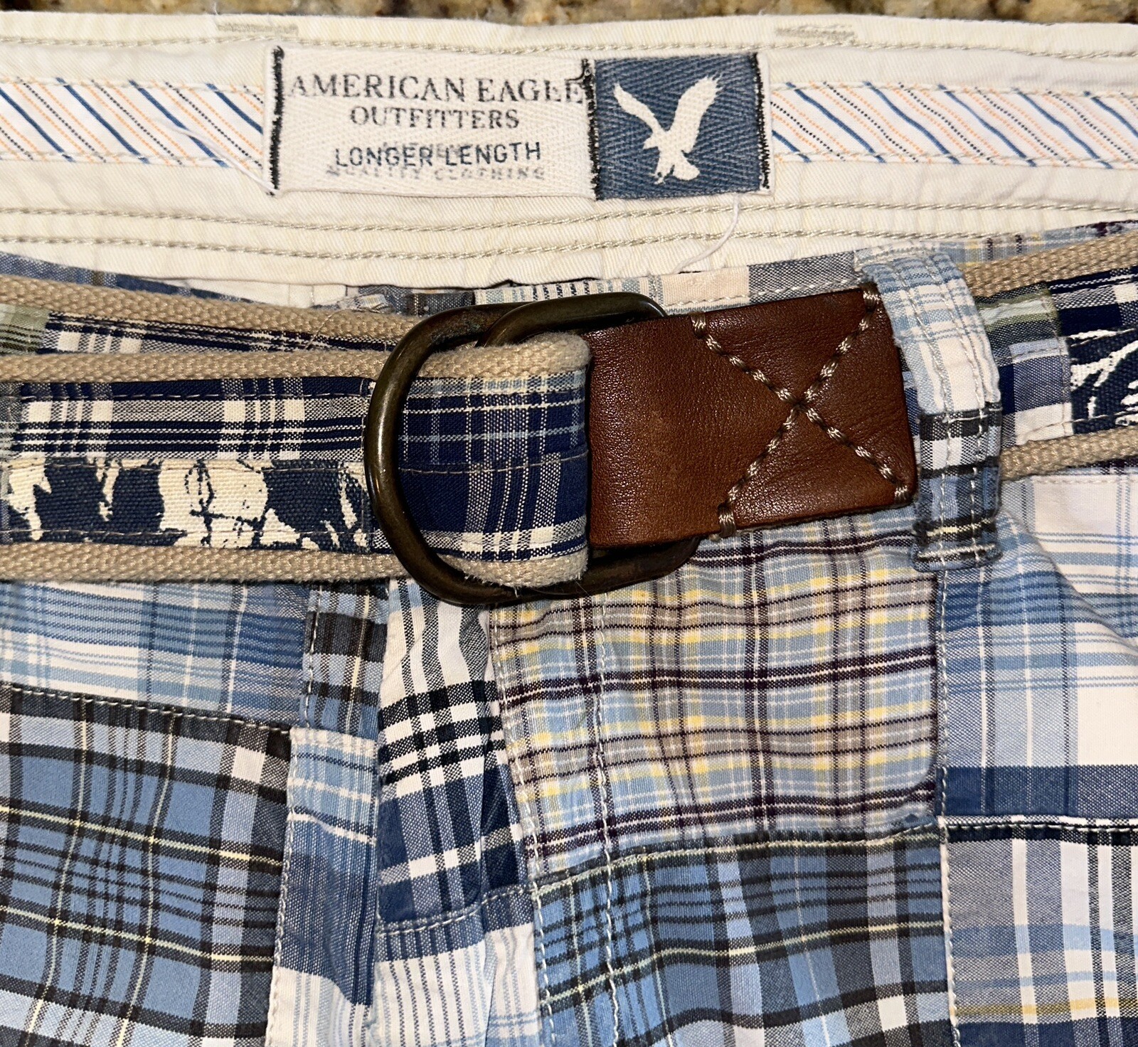 American Eagle Men’s Patchwork Plaid Flat Front S… - image 4