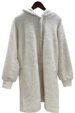 Colleen Lopez Women's Faux Sherpa Rib Trim Hooded Coat White