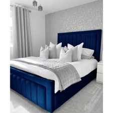 Image of Plush Velvet Diva Panel Bed With/Without Ottoman Gas Lift Storage