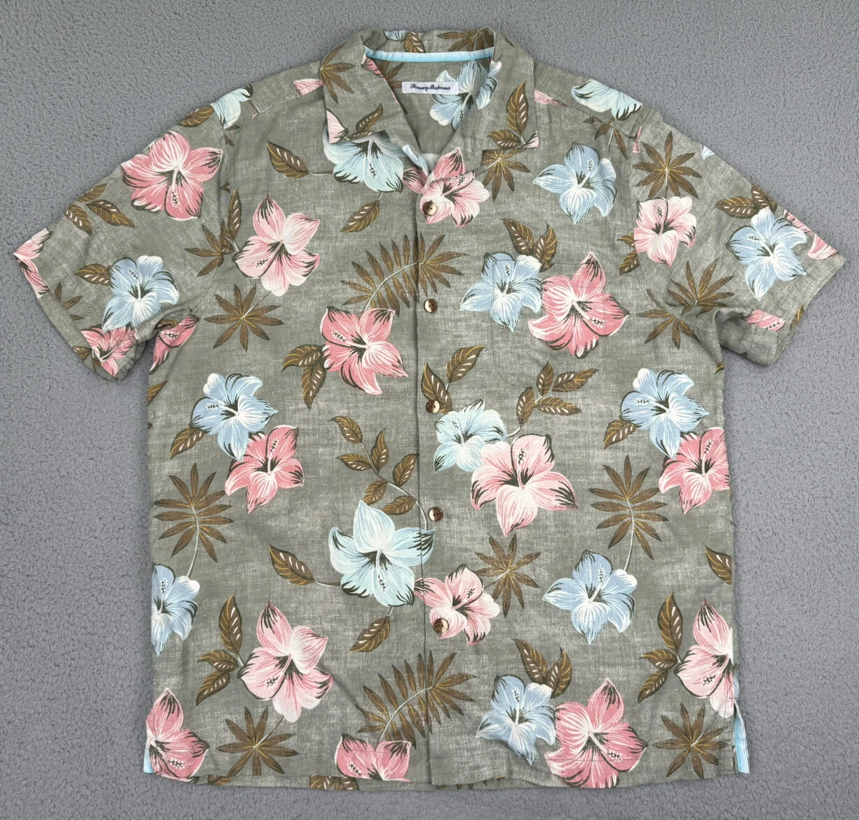 Tommy Bahama Shirt Mens Large Island Zone Button Up Hawaiian Hibiscus Floral