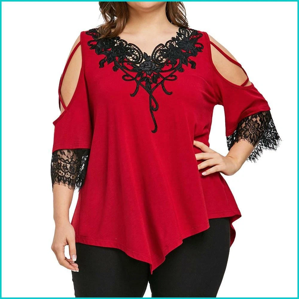 Tops De Mujer De Moda BlusaS de Encaje Rojas Plus SizE eBay