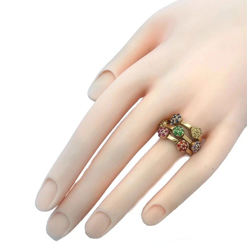 Anillo de oro Sonia B Galerie de Bijoux piedras preciosas amarillo 14k 3 filas banda flexible Foto 2 de 4